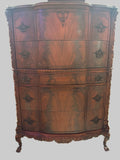 Vintage Tall Carved Mahogany Chinese Chippendale Style Bow Front High 5 Drawer Chest Dresser