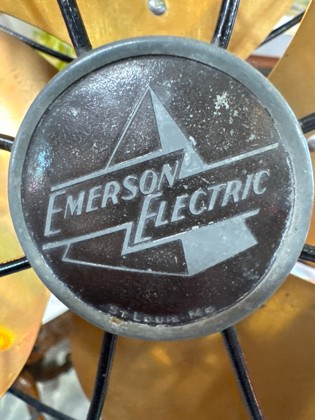Vintage Emerson Electric Oscillating Floor Fan 4 Brass Blades