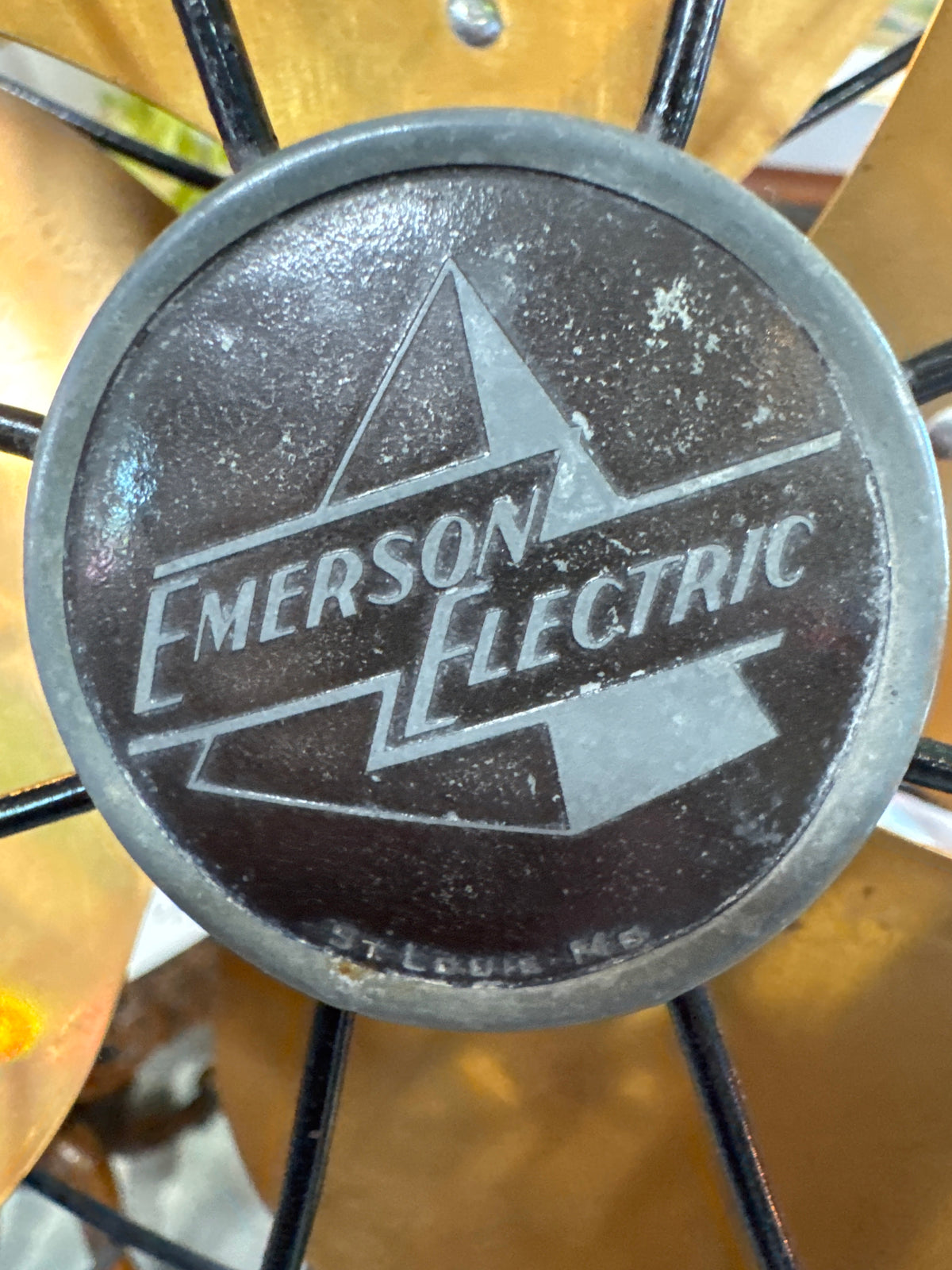 Vintage Emerson Electric Oscillating Floor Fan 4 Brass Blades