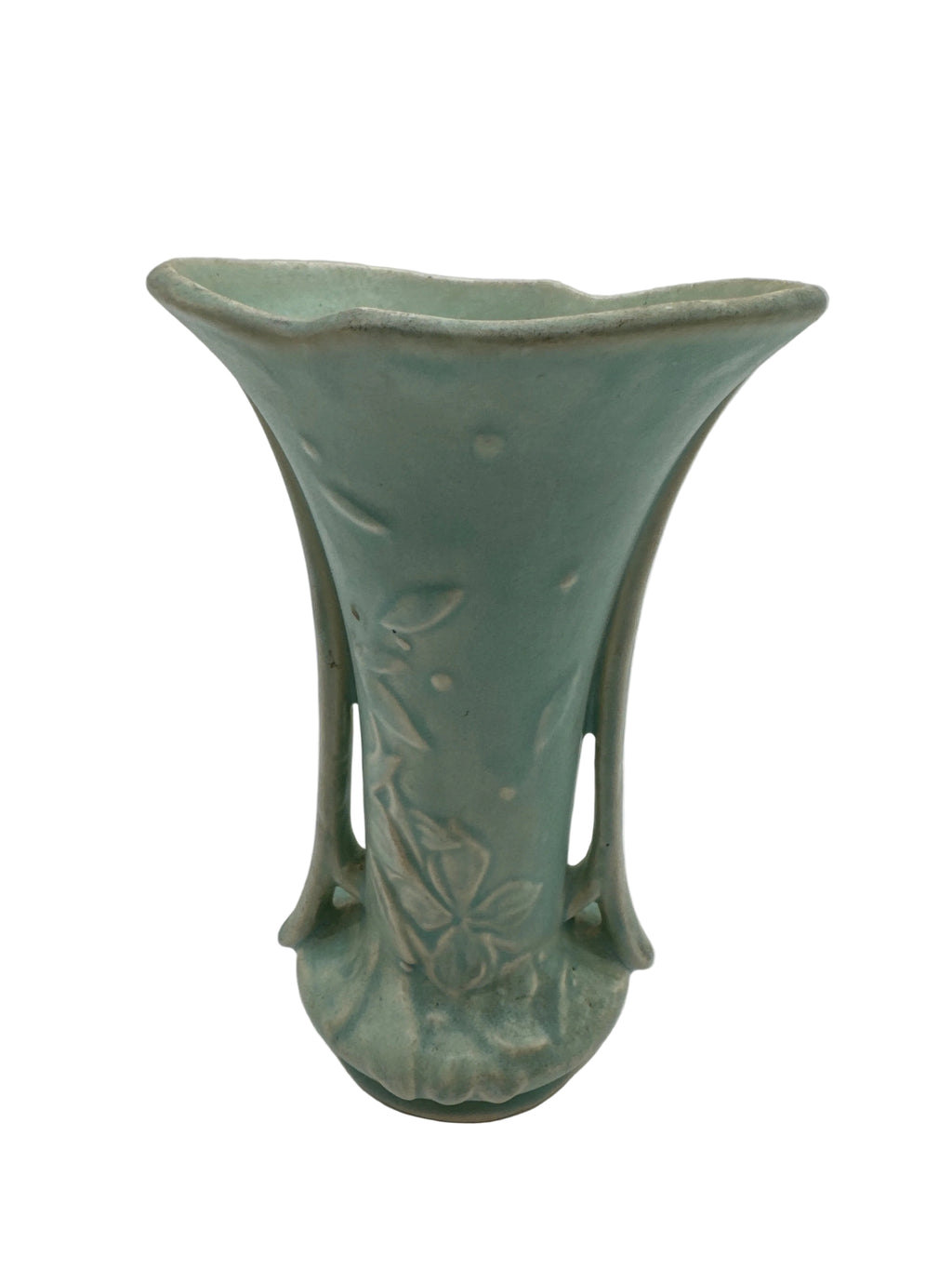 Vintage 1940’s McCoy Aqua Double Handle Pottery Vase *RARE*