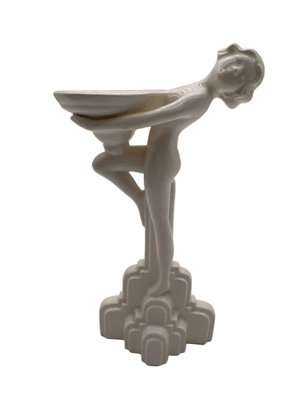 Vintage Fitz & Floyd White Ceramic Art Deco Lady with Trinket Figurine