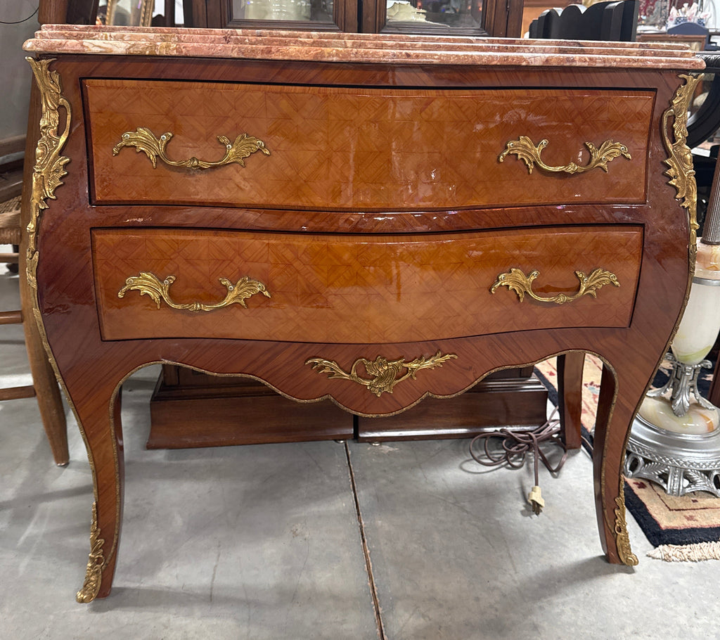 Vintage French Ormolu 2 Drawer Chest With Marble Top
