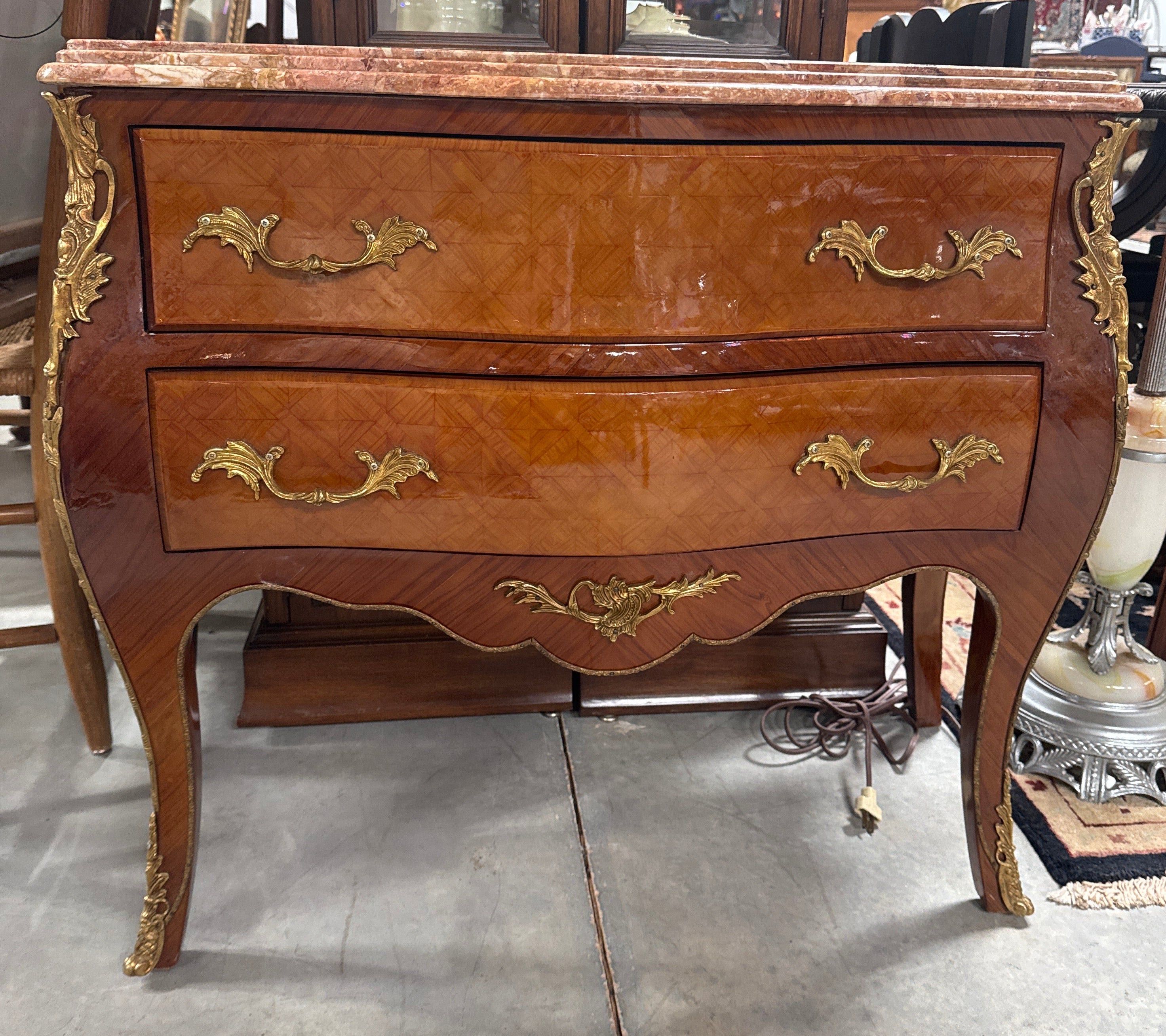 Vintage French Ormolu 2 Drawer Chest With Marble Top