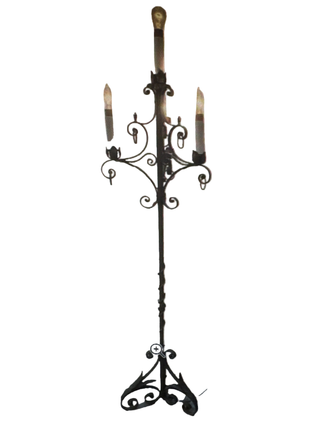 Vintage Spanish Revival Wrought Iron 4 Light Torchiere Floor Lamp