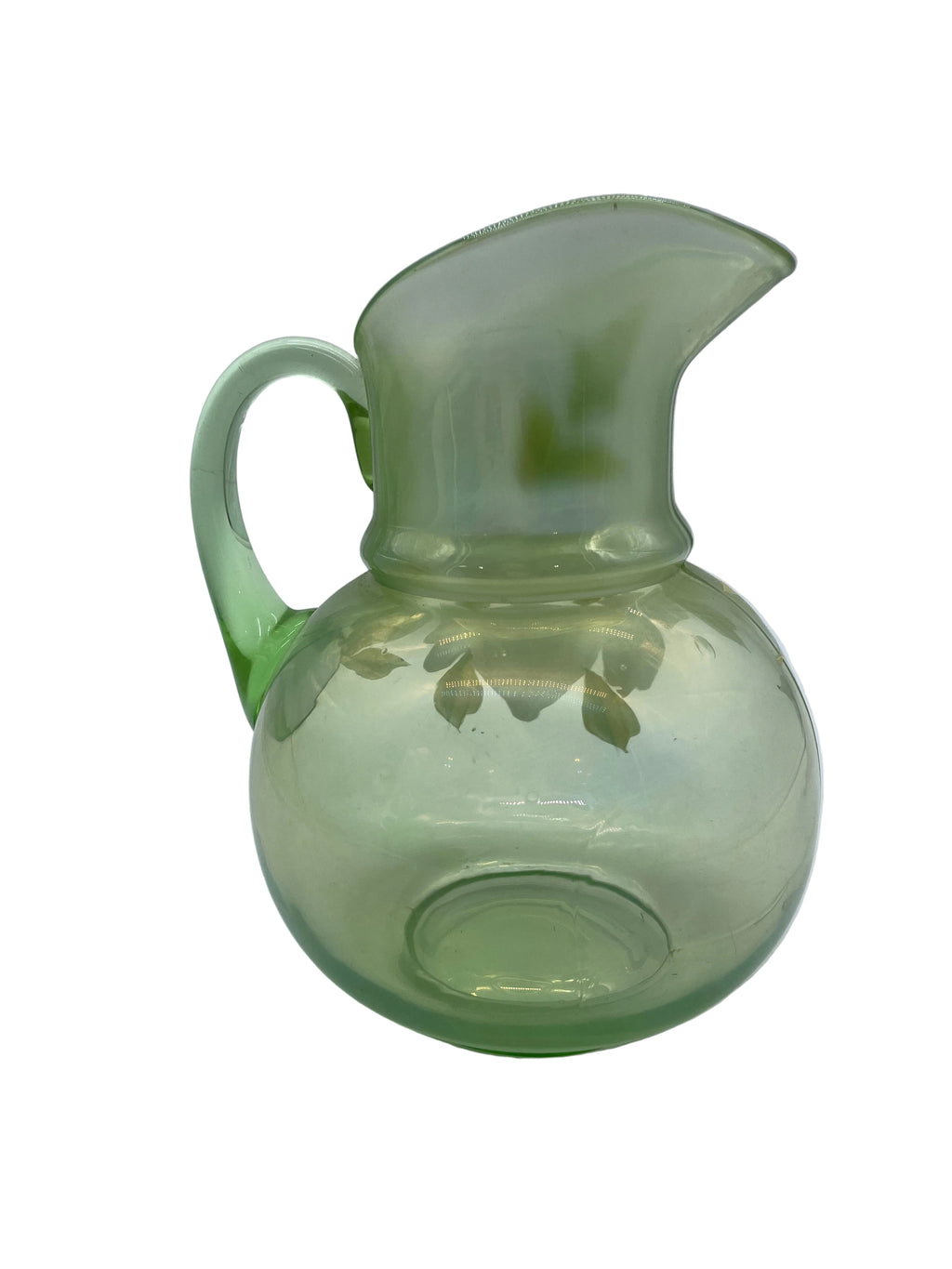Antique Fenton Glass Hand-painted “Orchard” Cannon Ball Pitcher