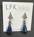 Vintage LFK Jewels Sapphire Blue Crystal Drop Bead Earrings with Rhinestone Studded Top