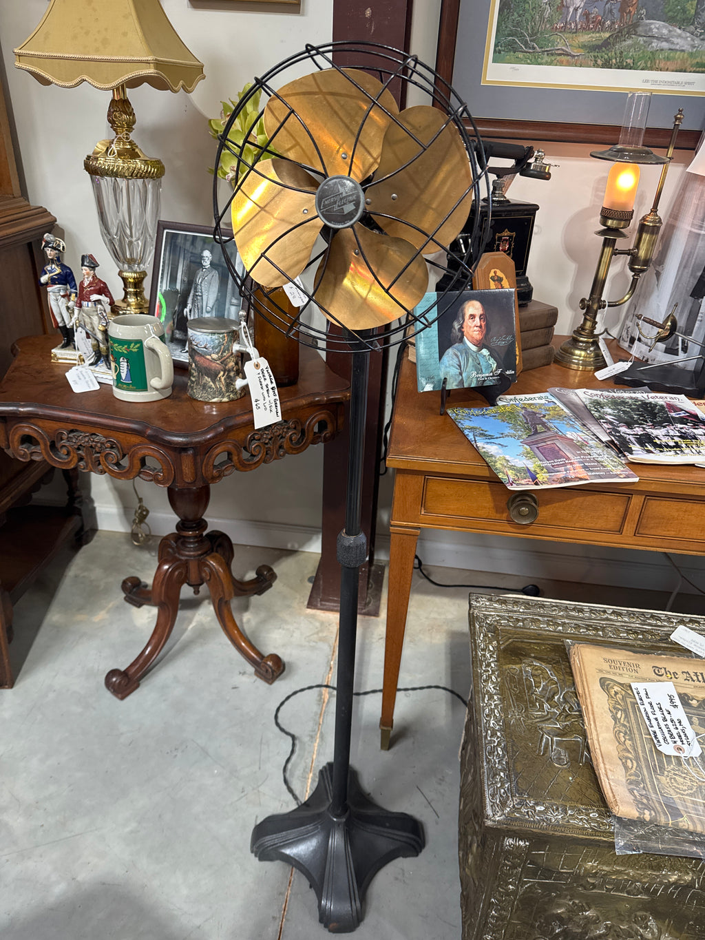 Vintage Emerson Electric Oscillating Floor Fan 4 Brass Blades