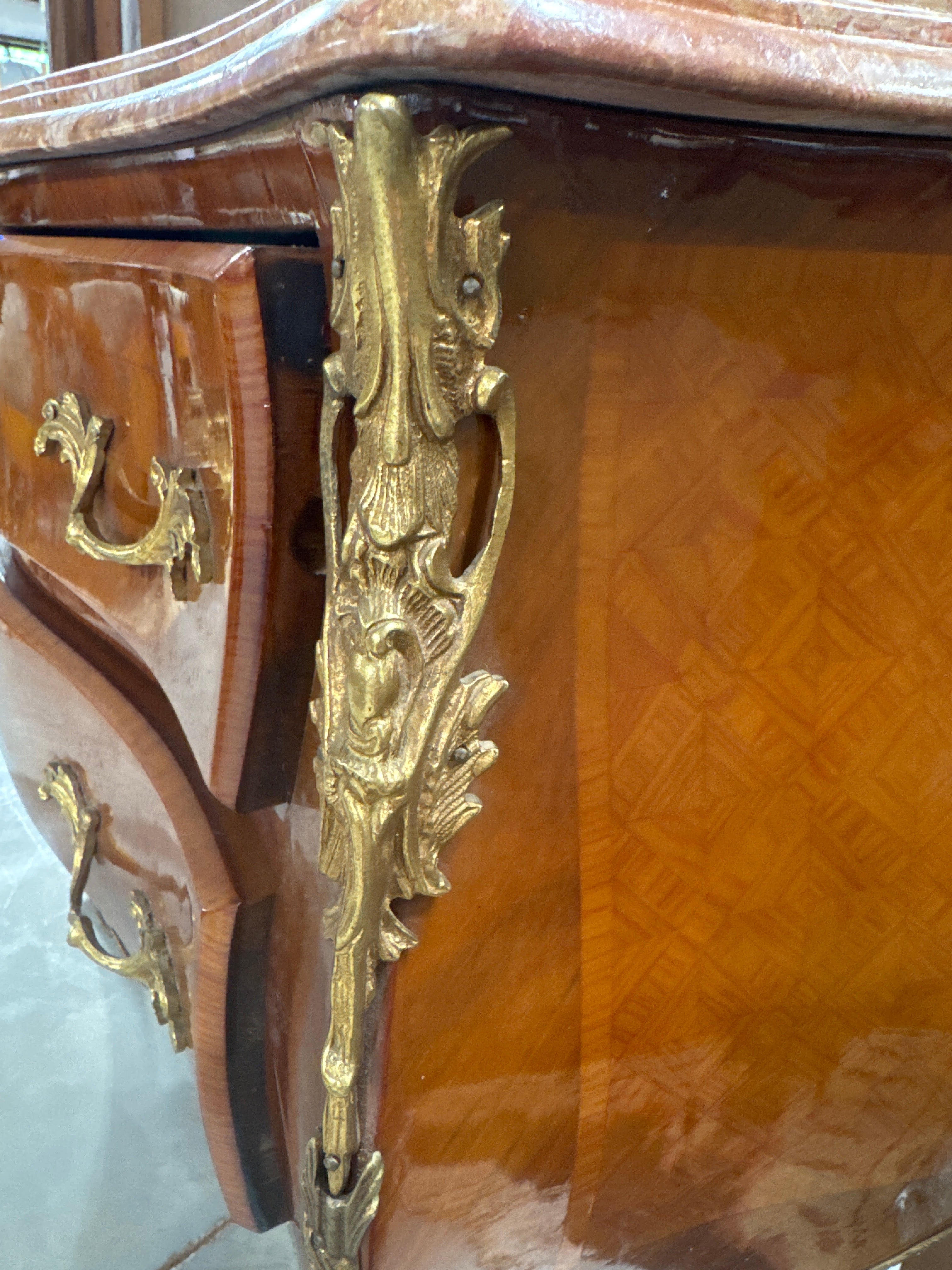 Vintage French Ormolu 2 Drawer Chest With Marble Top