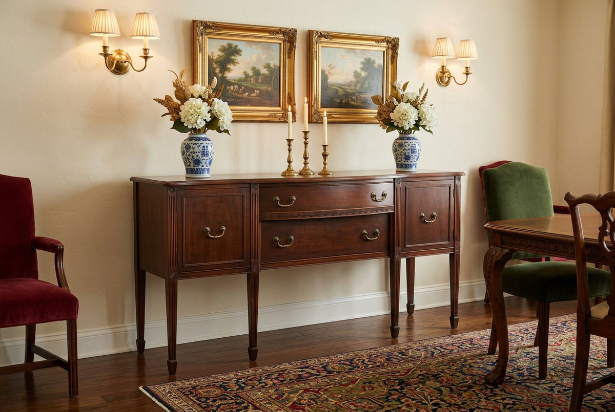 Vintage Sheraton-Style Mahogany Bow Front Sideboard Buffet