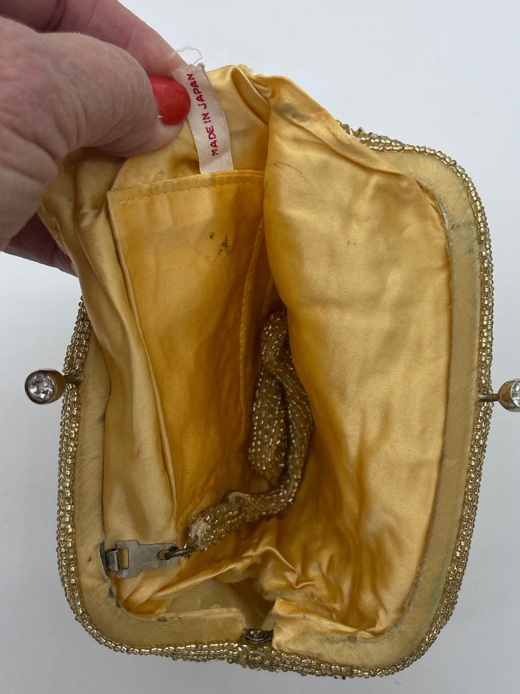 Vintage Sequined Beaded Bag Hand Made in Japan with Rhinestone Clasp