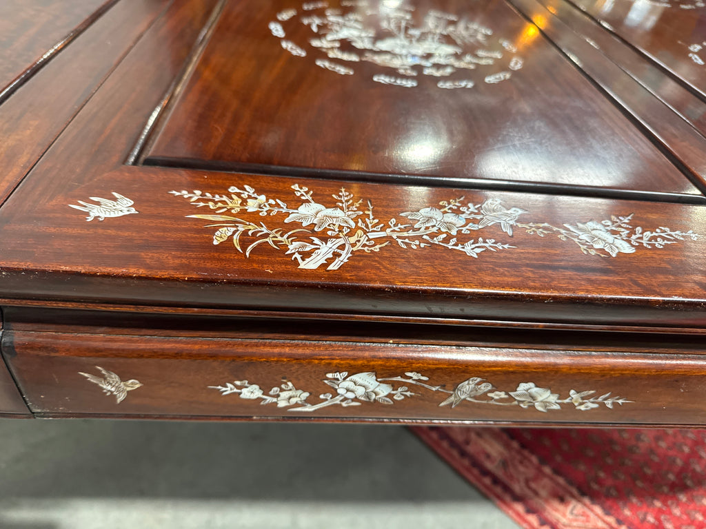 Vintage Rosewood Chinese Mother of Pearl Inlay Dining Table-K