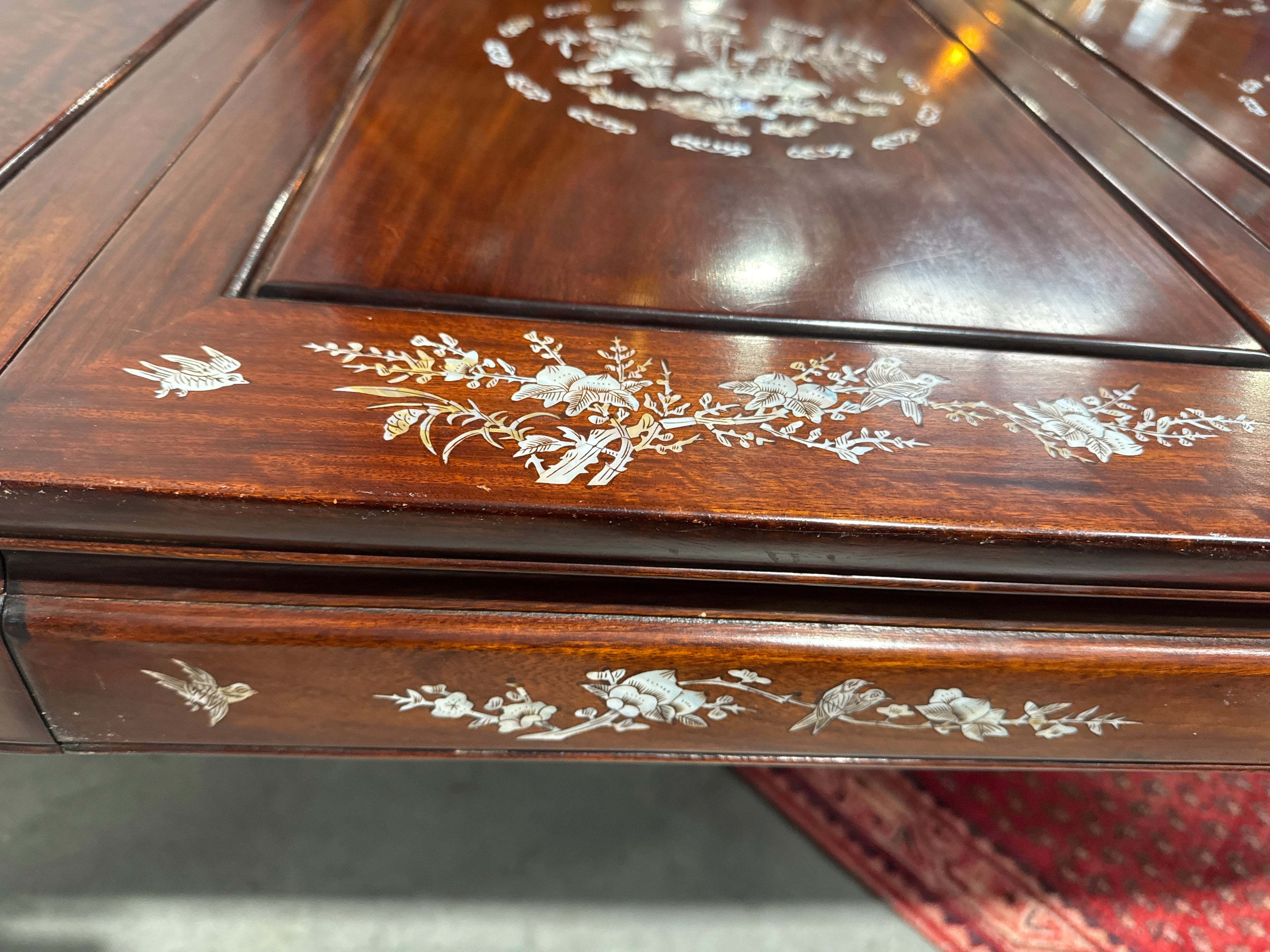 Vintage Rosewood Chinese Mother of Pearl Inlay Dining Table-K