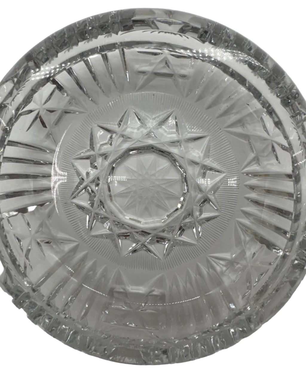 Vintage American Brilliant Heavy Cut Crystal Round Ashtray with Starburst Pattern