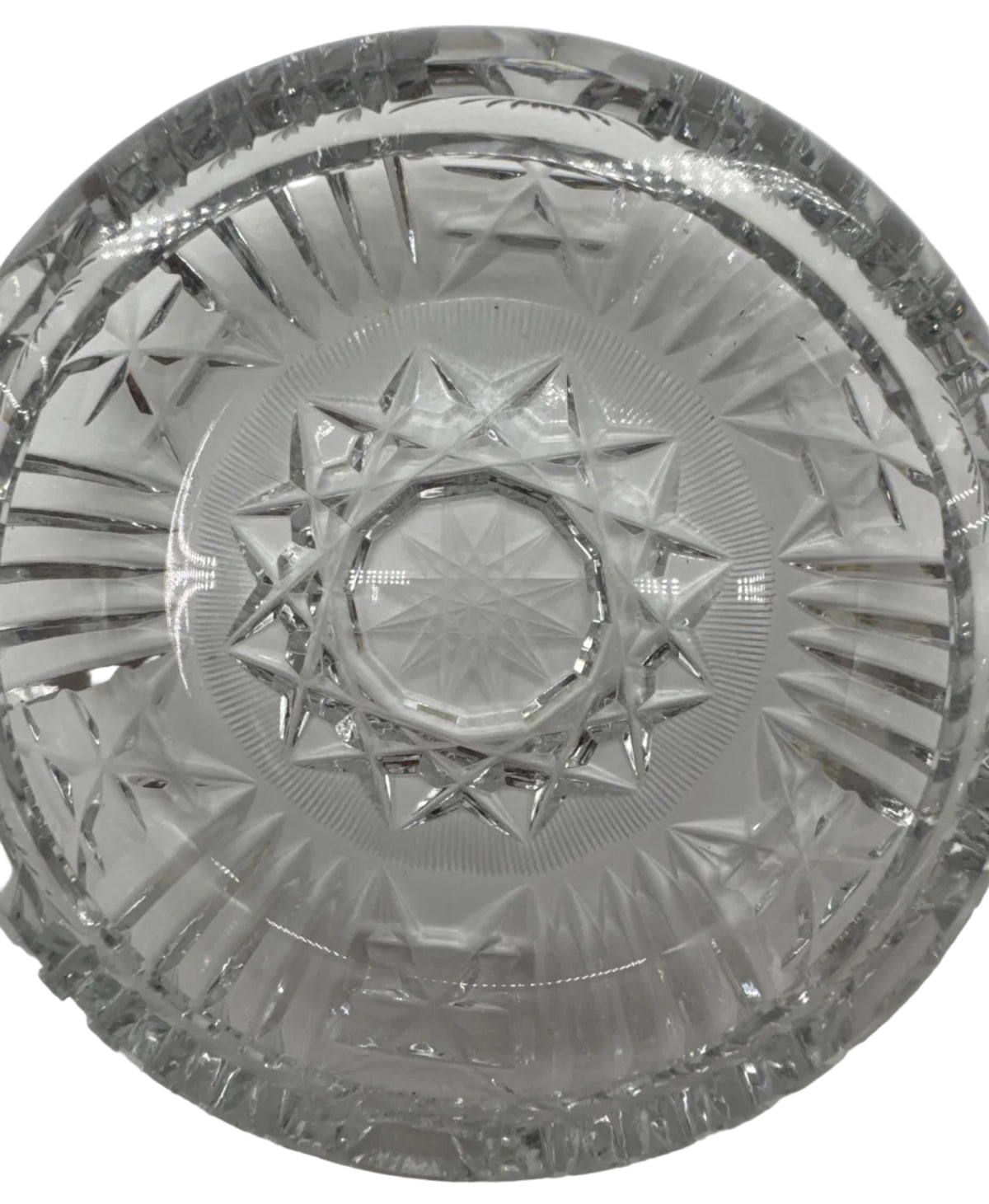 Vintage American Brilliant Heavy Cut Crystal Round Ashtray with Starburst Pattern