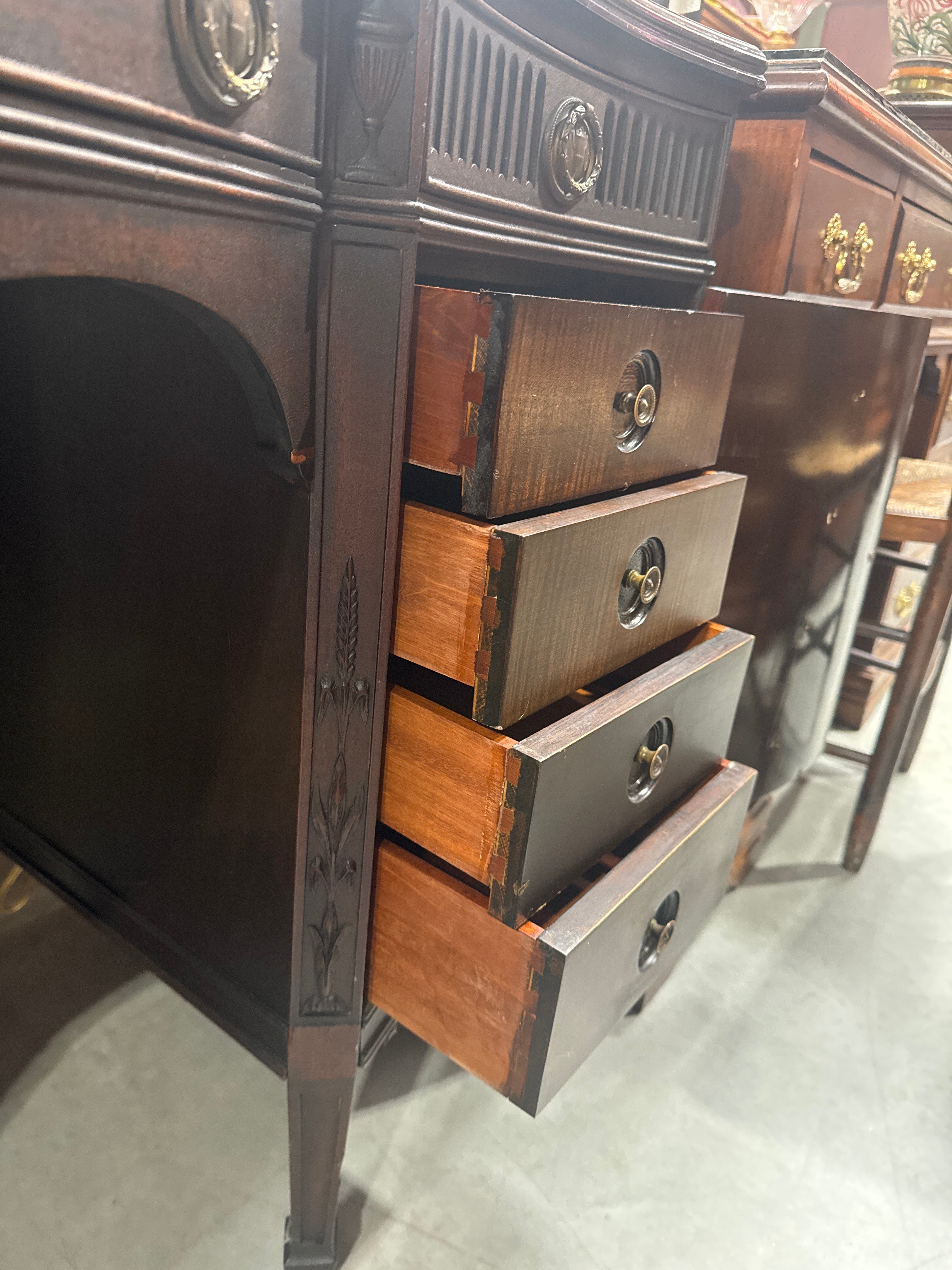Vintage Mahogany Serpentine Front Vanity or Desk with Elegant Inlaid Detailing