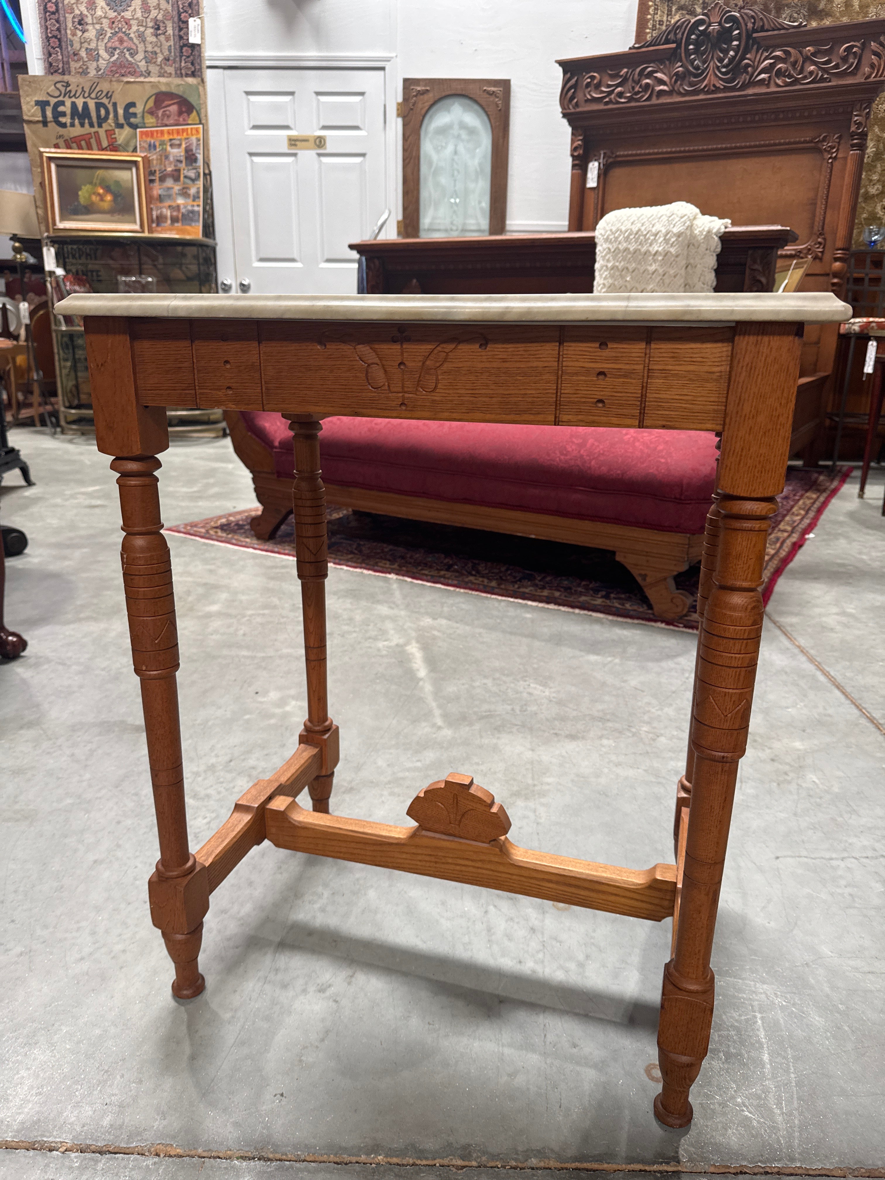 Antique Victorian Chestnut Marble Top Table