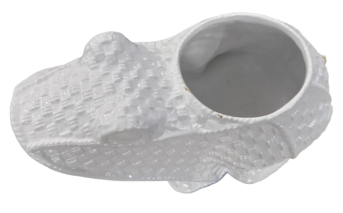 Two’s Company White Basketweave Ceramic Frog Planter/Vase