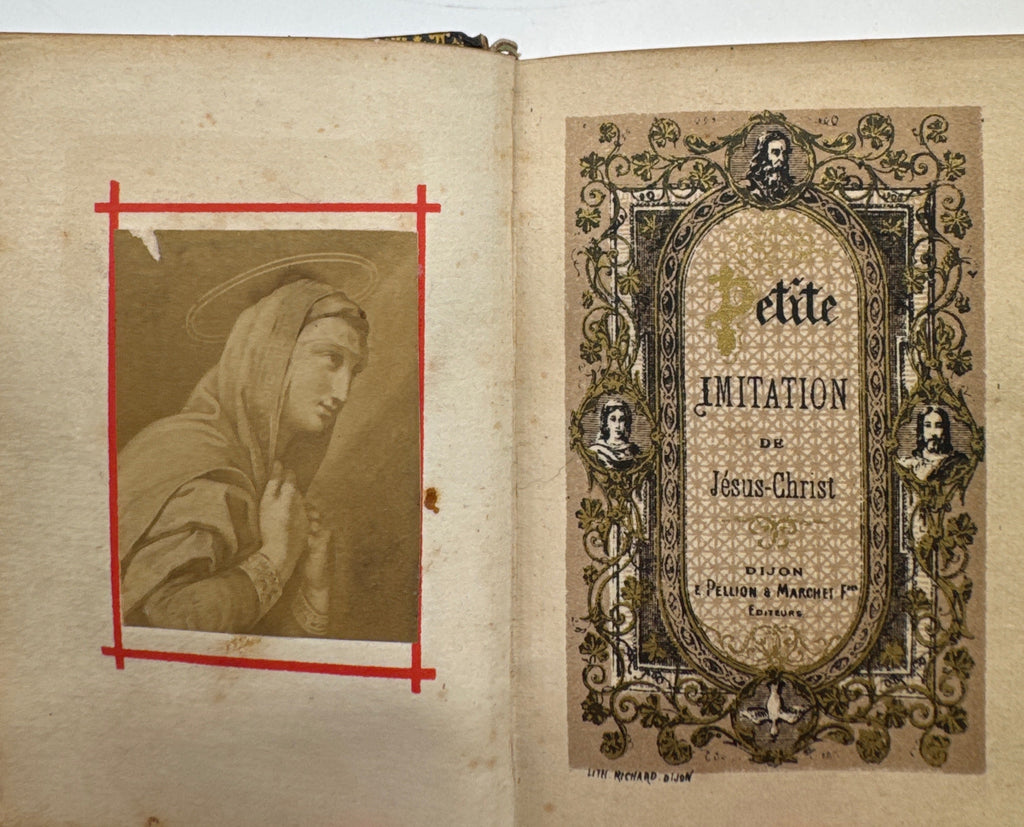 1886 Antique Miniature Leather Bound Pocket Edition Imitation of Jesus Christ, French “L’Imitation de Jesus-Christ” No. 300-3”H