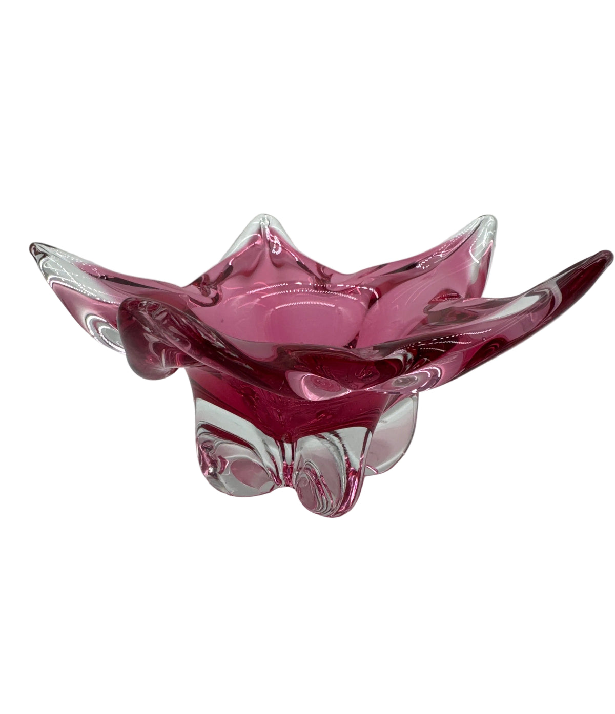 Vintage Czech Bohemian Art Pink Star Glass Bowl