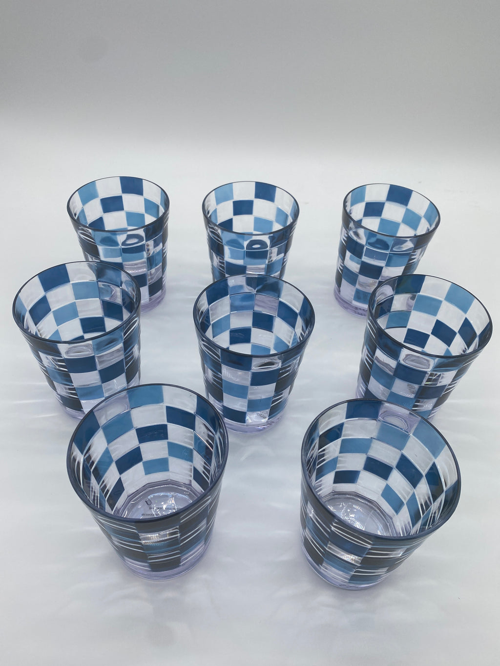 Acrylic Blue Check Tumblers, Set of 8