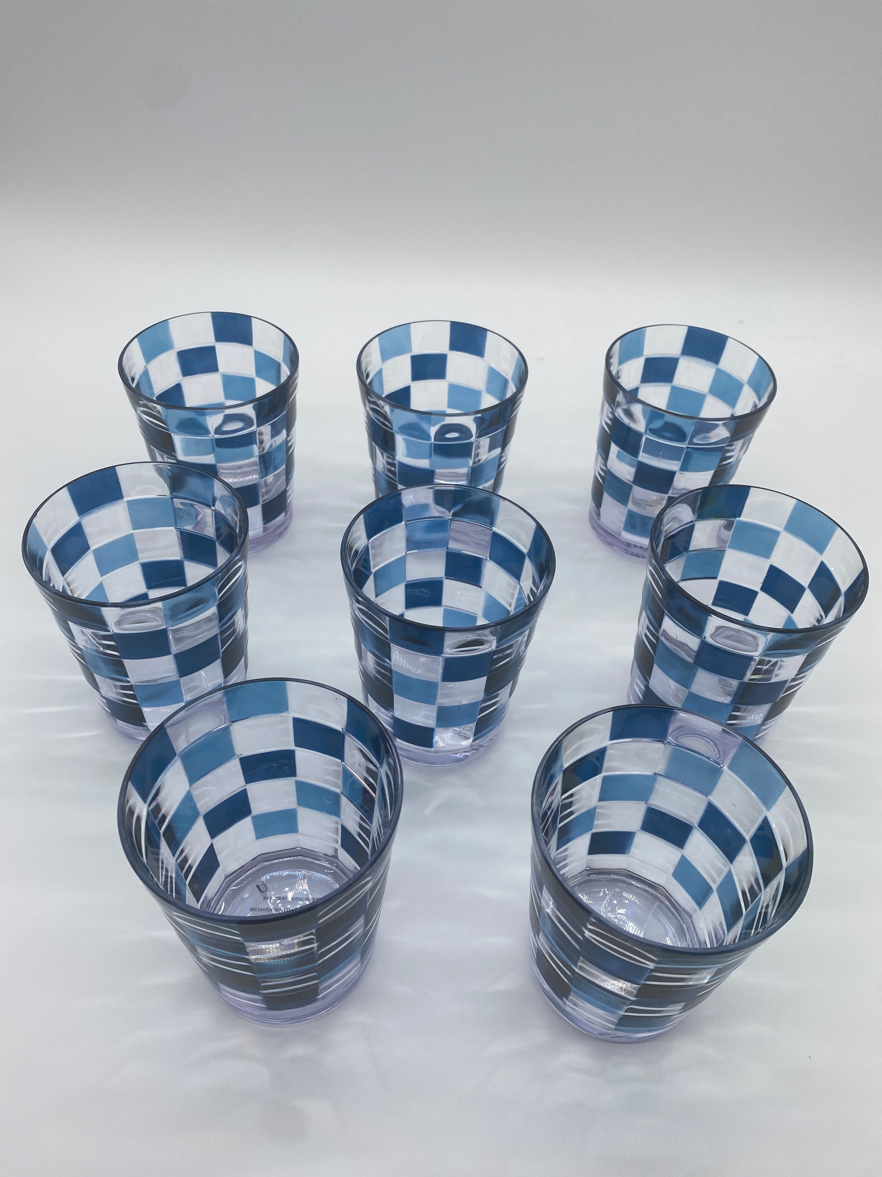Acrylic Blue Check Tumblers, Set of 8