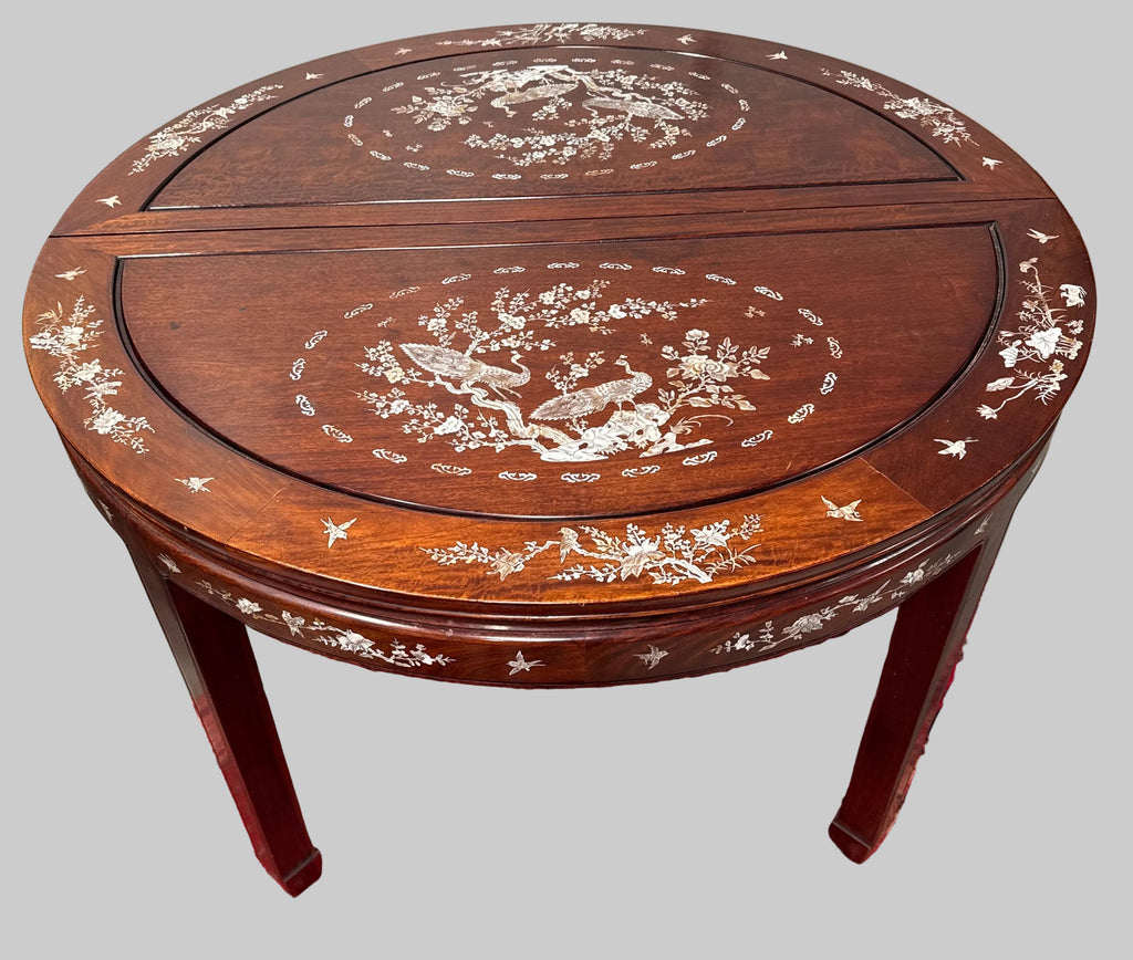 Vintage Rosewood Chinese Mother of Pearl Inlay Dining Table-K