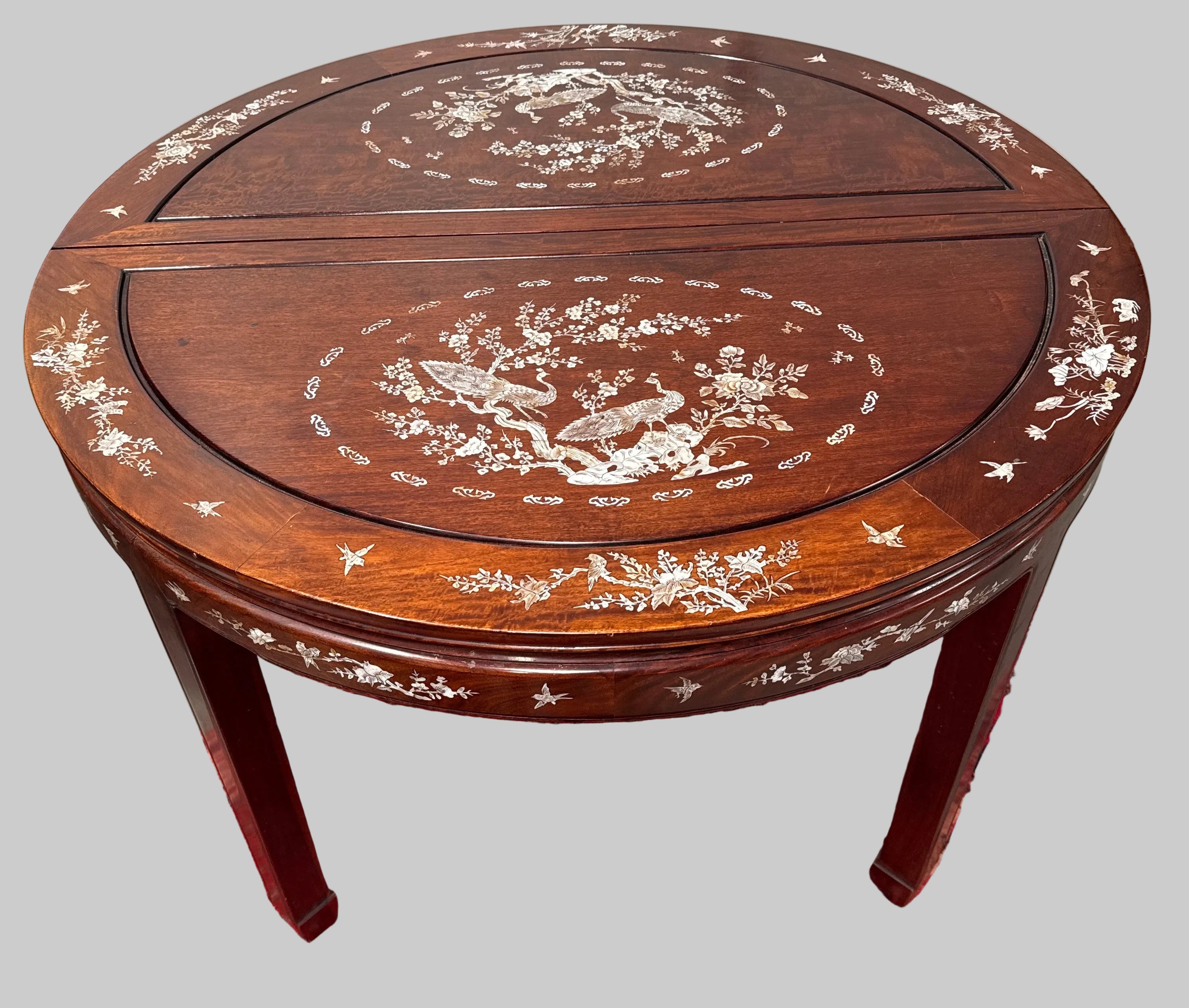 Vintage Rosewood Chinese Mother of Pearl Inlay Dining Table-K