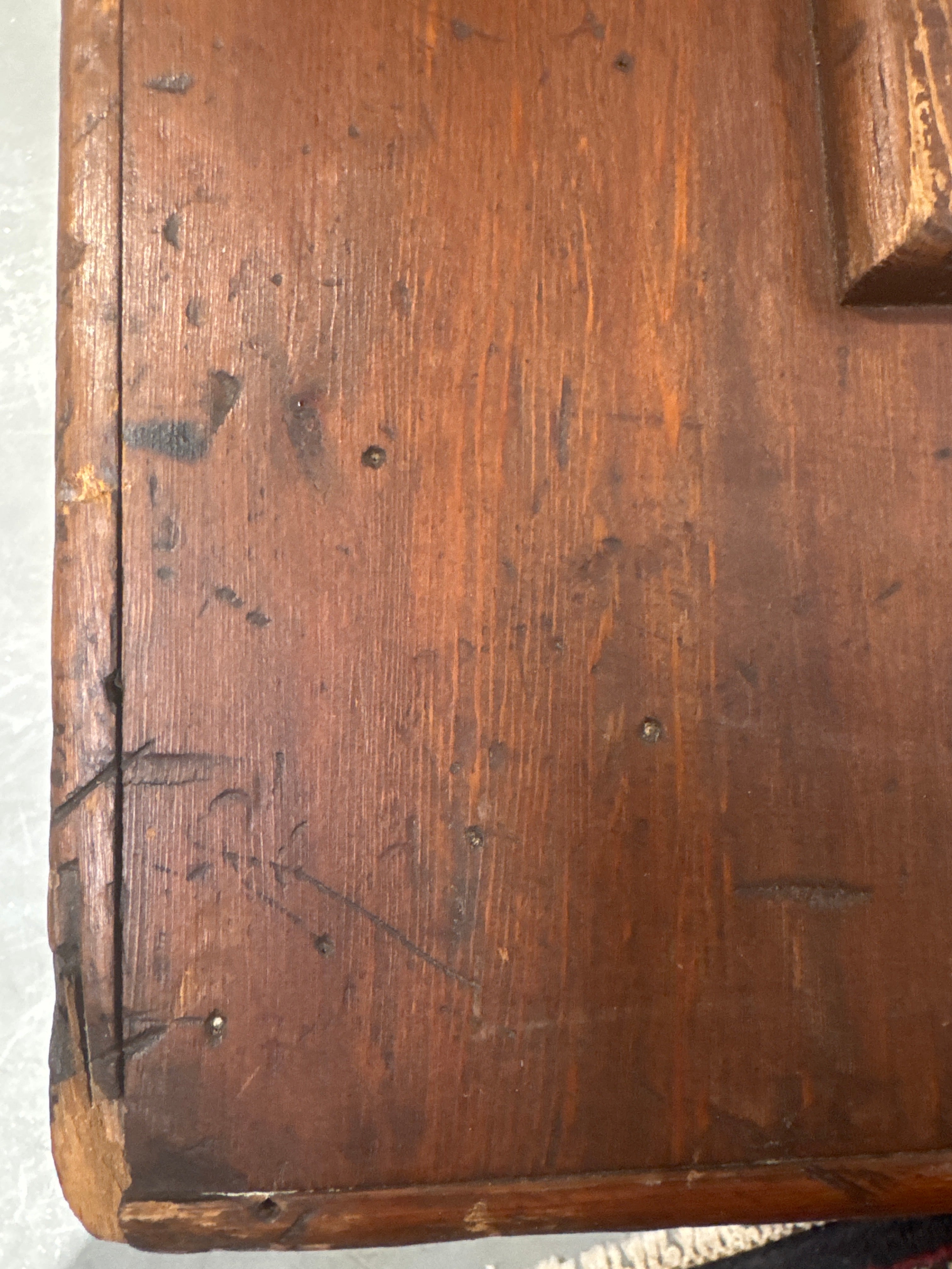 Antique Late 19th Century Primitive Lift Top Wood Carpentry Chest Trunk with Wrought Iron Latch
