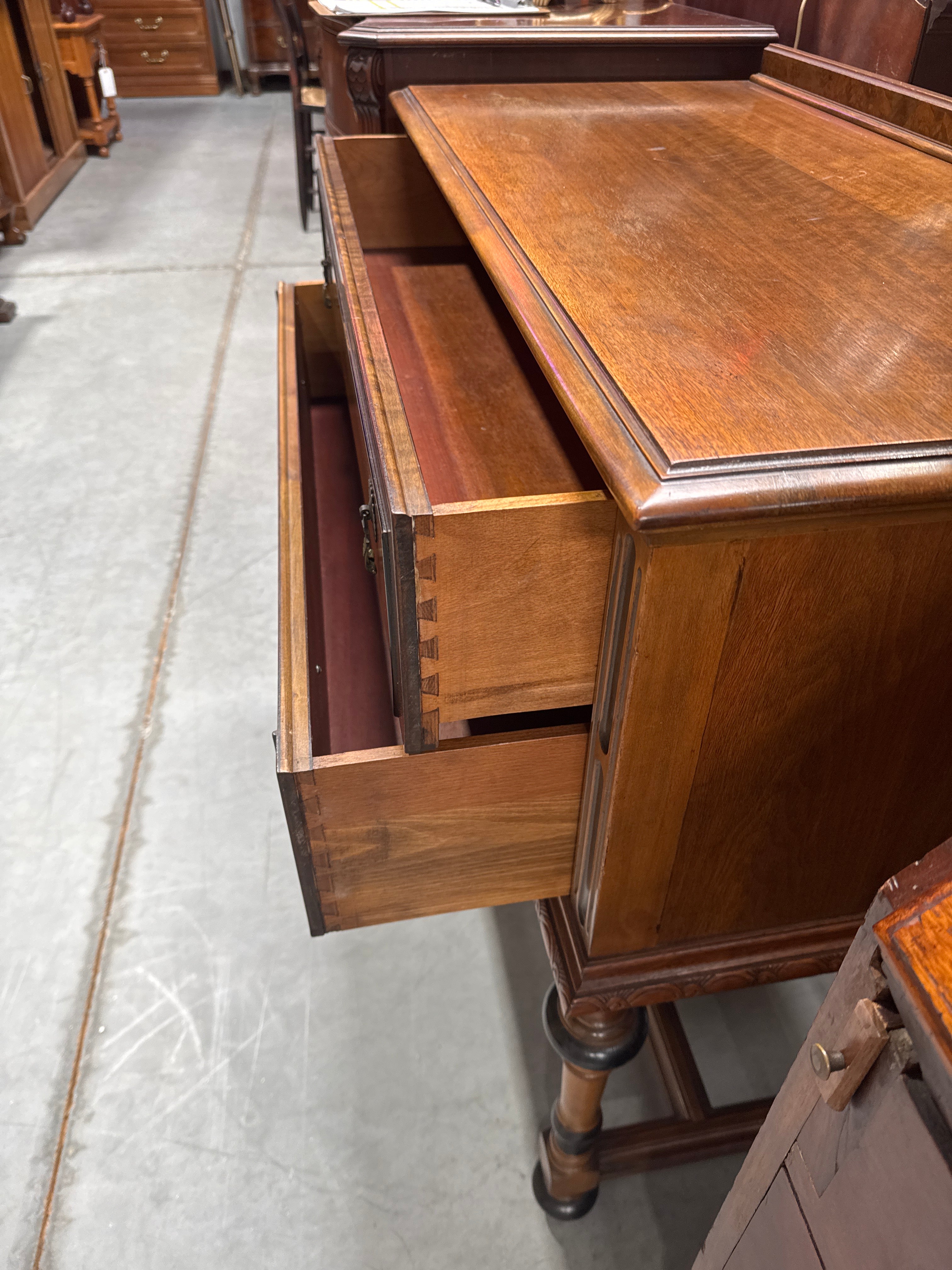 Vintage Paine Furniture Co. Walnut 2 Drawer Buffet Server Credenza