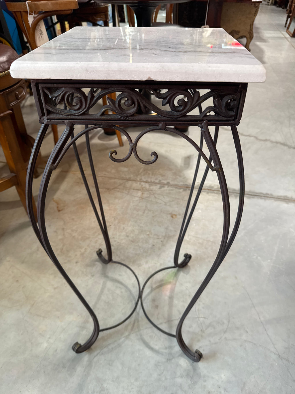 Vintage Wrought Iron Marble Top Plant Stand