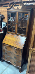 Vintage Serpentine Front Walnut Ball & Claw Secretary Desk