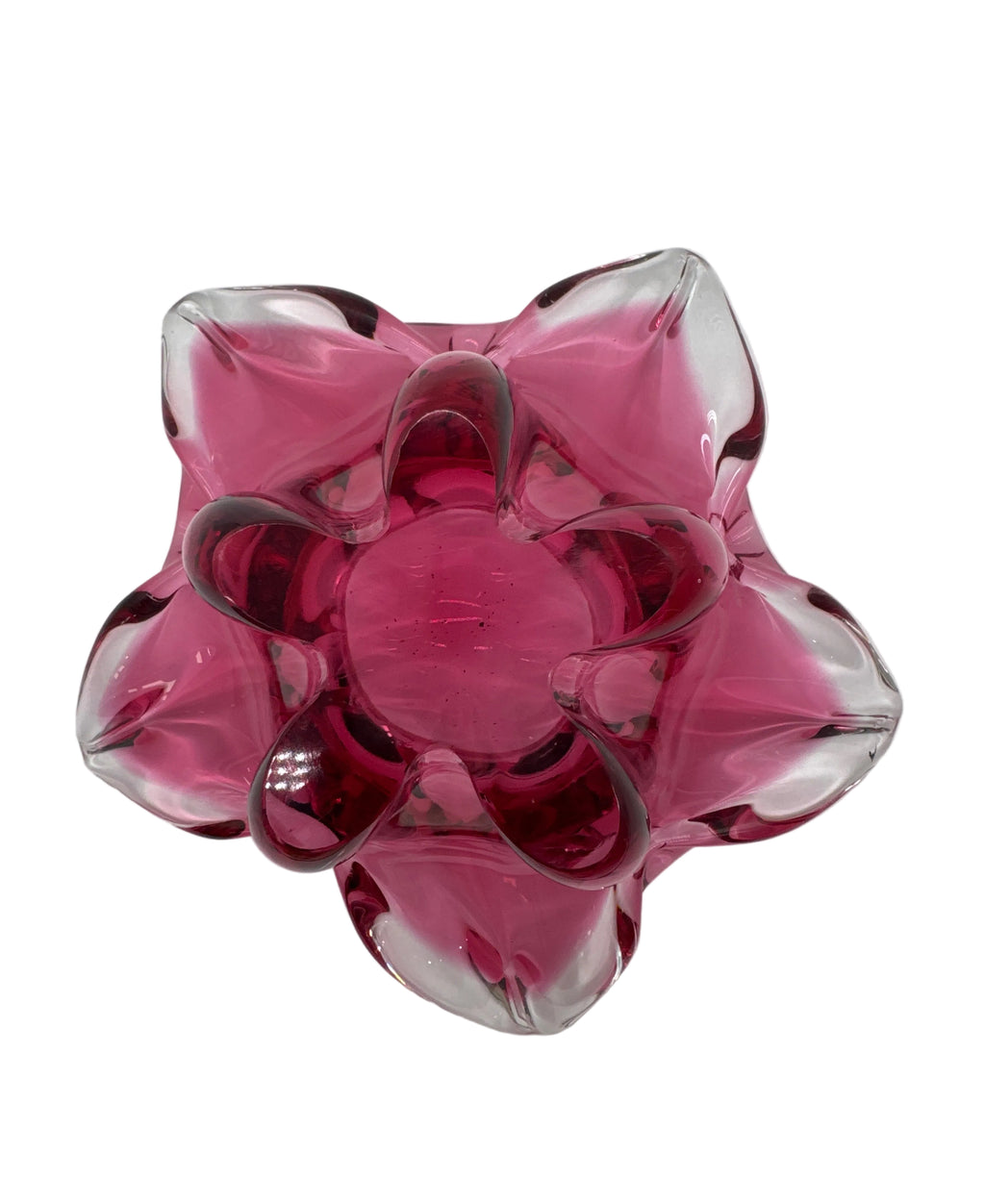 Vintage Czech Bohemian Art Pink Star Glass Bowl