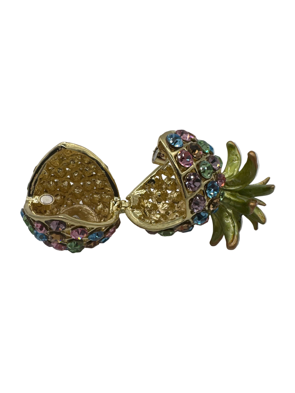 Beautiful Lia Sophia Pineapple Enamel & Rhinestone Lidded Ring/Trinket Box