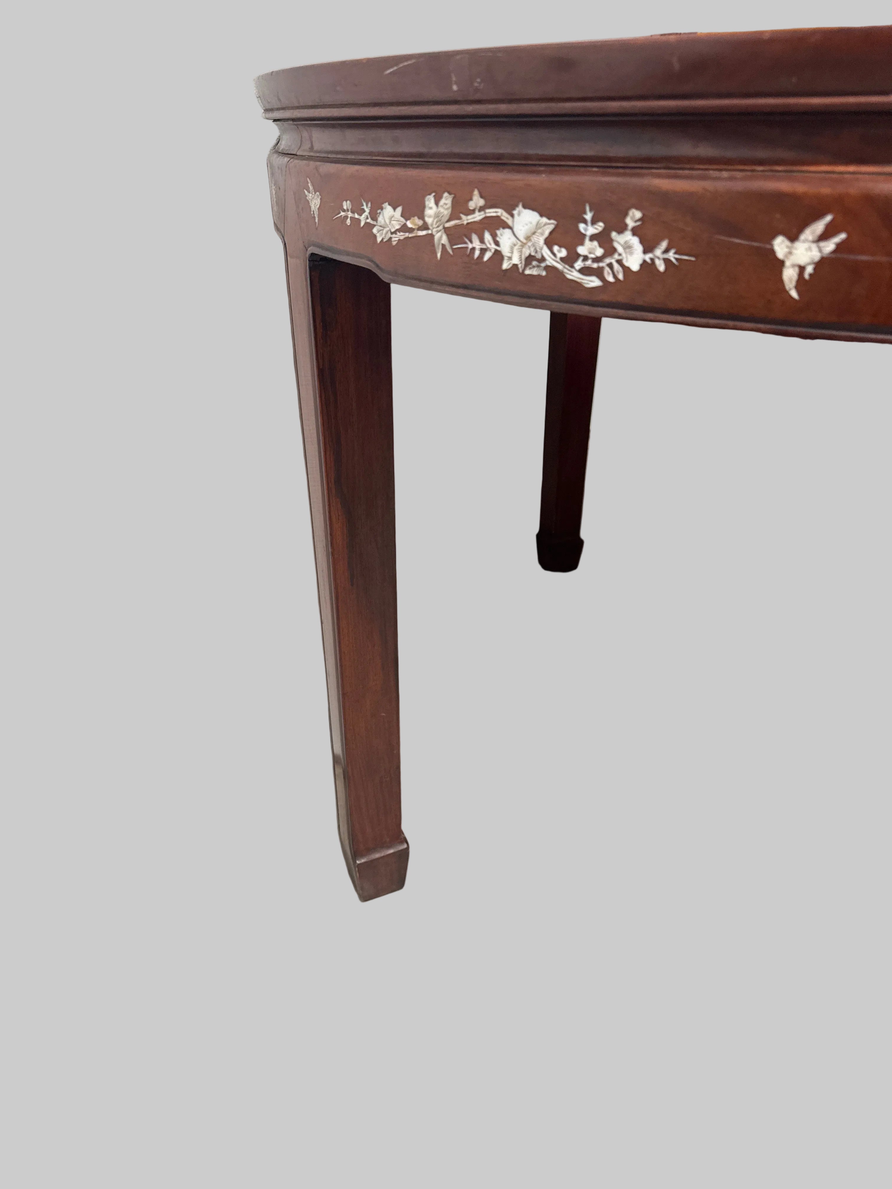 Vintage Rosewood Chinese Mother of Pearl Inlay Dining Table-K