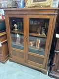 Vintage Arts & Craft Style Walnut Double Glass Door Bookcase