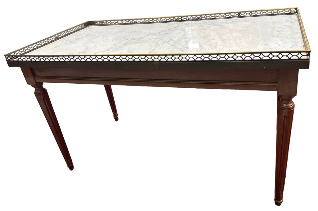 Antique French Louis XVI Style Marble Top Coffee Table with Brass Gallery