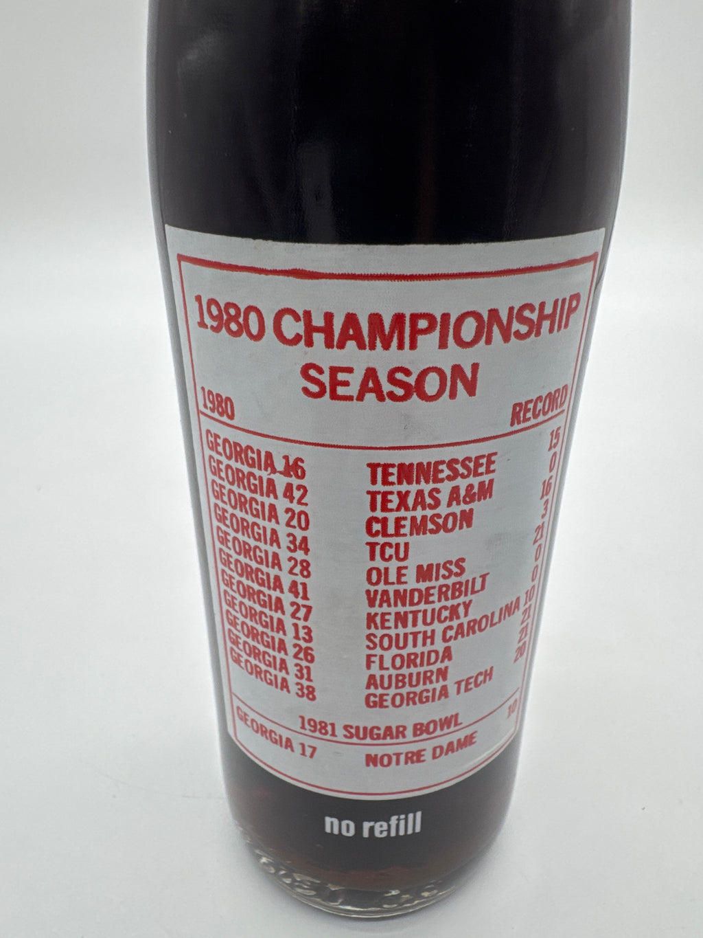 1980 Georgia Bulldogs National Champions Coca-Cola Bottle 10 oz