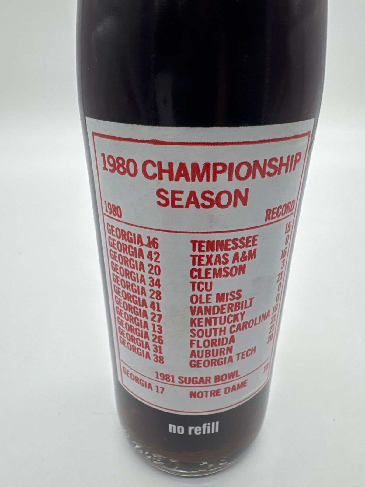 1980 Georgia Bulldogs National Champions Coca-Cola Bottle 10 oz