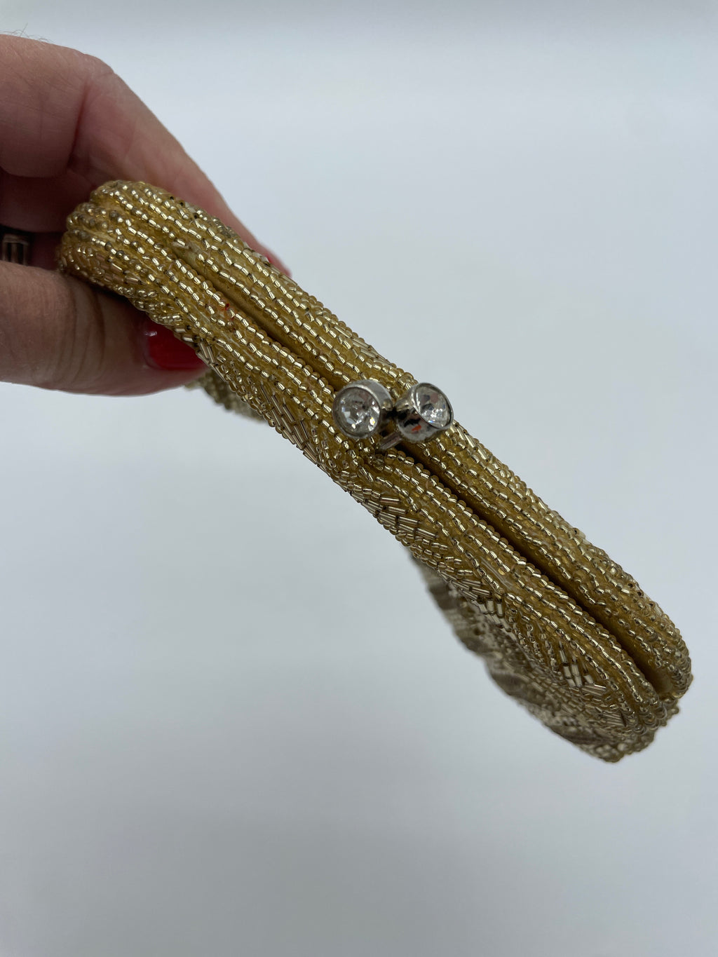 Vintage Sequined Beaded Bag Hand Made in Japan with Rhinestone Clasp