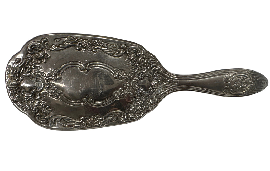 Vintage Silver-Plated Hairbrush featuring Embossed Floral Scrollwork