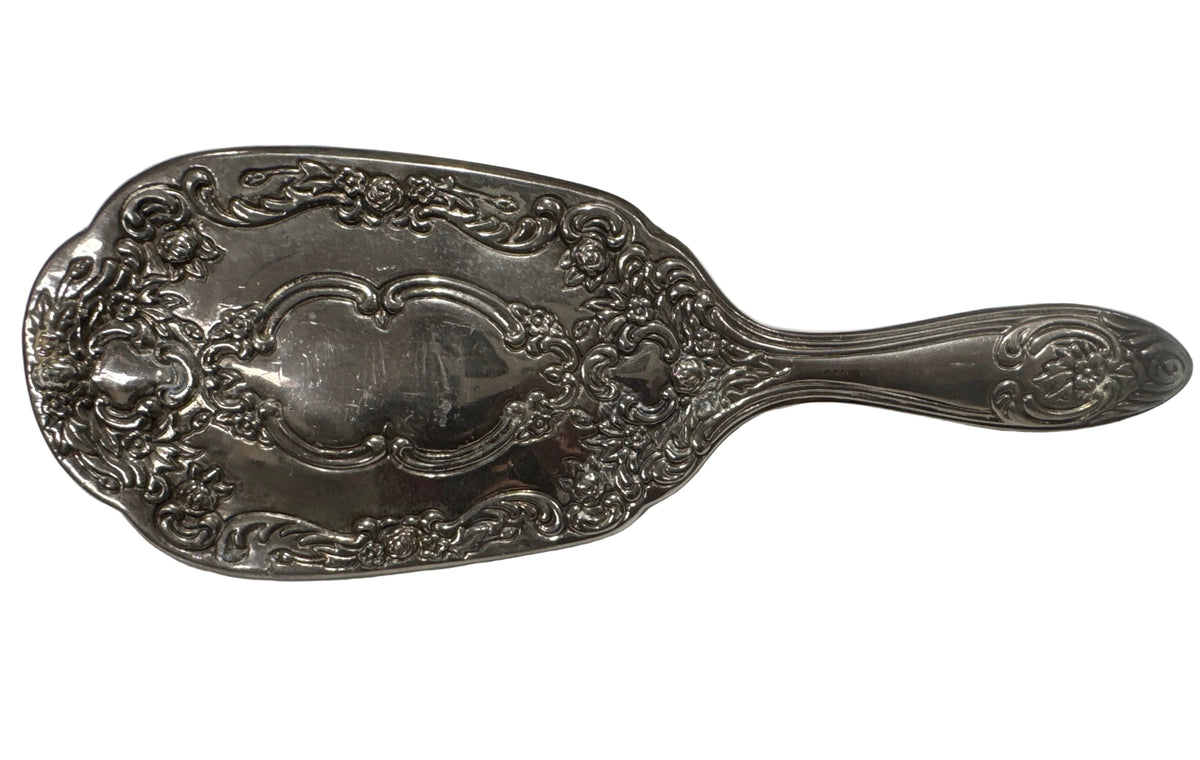 Vintage Silver-Plated Hairbrush featuring Embossed Floral Scrollwork