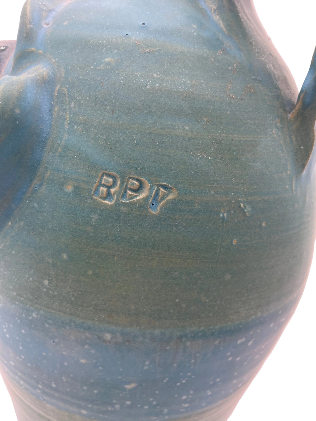 Randy Tobias Folk Art Pottery North Carolina “Crying Eyes Blue Man” signed on bottom.