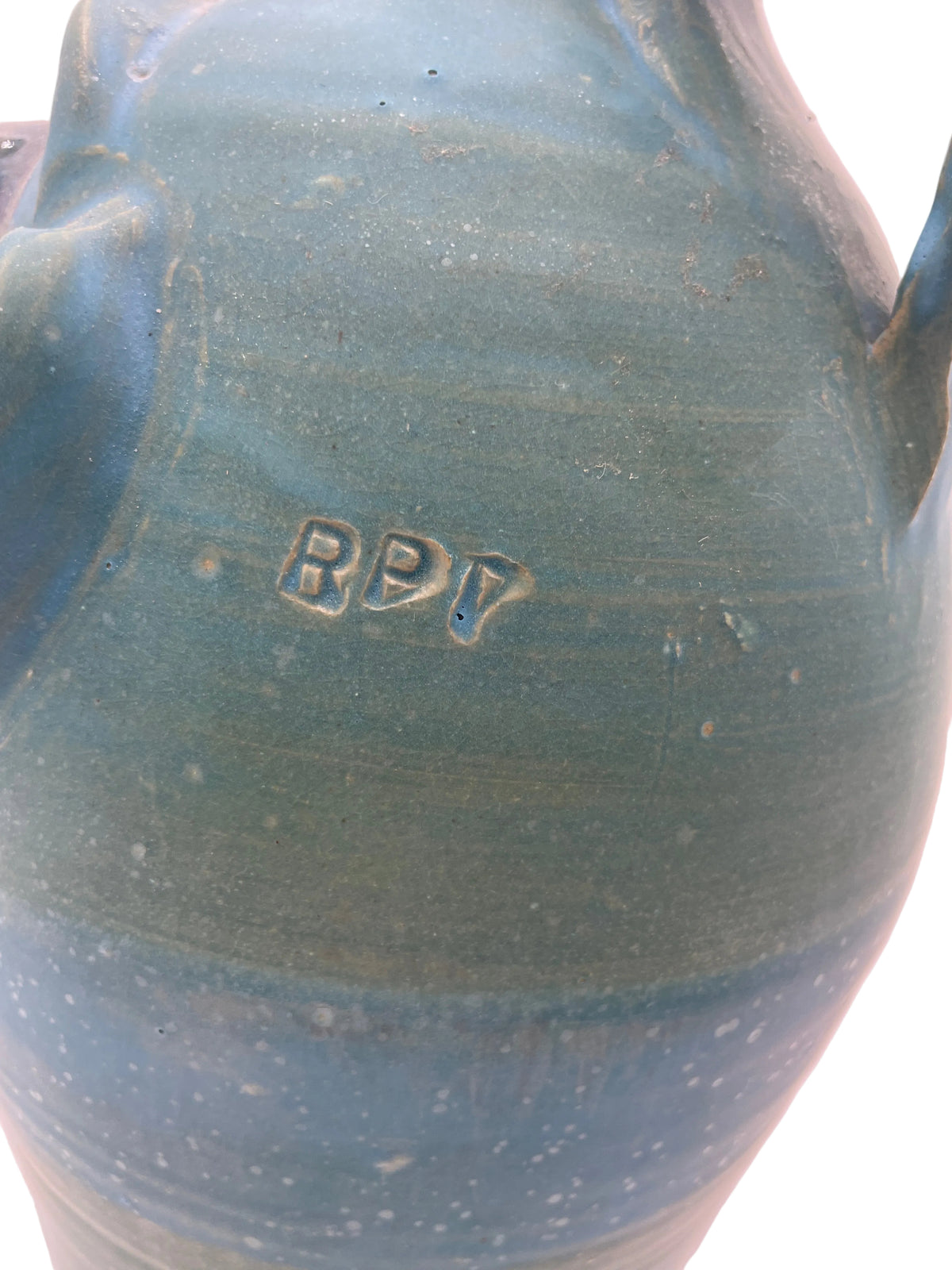 Randy Tobias Folk Art Pottery North Carolina “Crying Eyes Blue Man” signed on bottom.