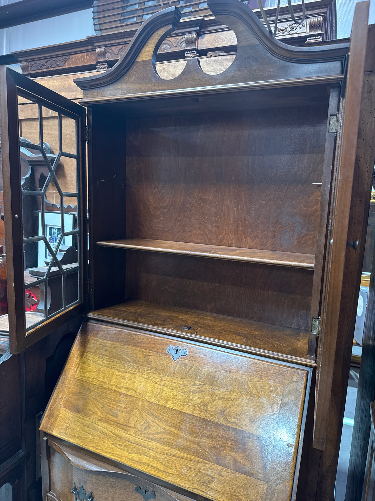 Vintage Serpentine Front Walnut Ball & Claw Secretary Desk
