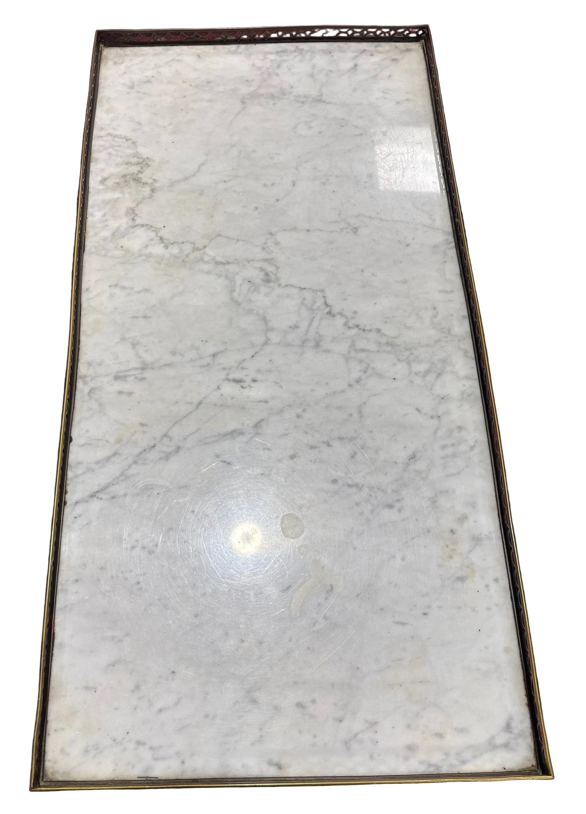 Antique French Louis XVI Style Marble Top Coffee Table with Brass Gallery