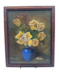 Vintage 1945 Signed & Dated Framed Still-Life Pastel Painting, Bouquet of Yellow Roses in a Blue Vase, Signed A. Clare Killam