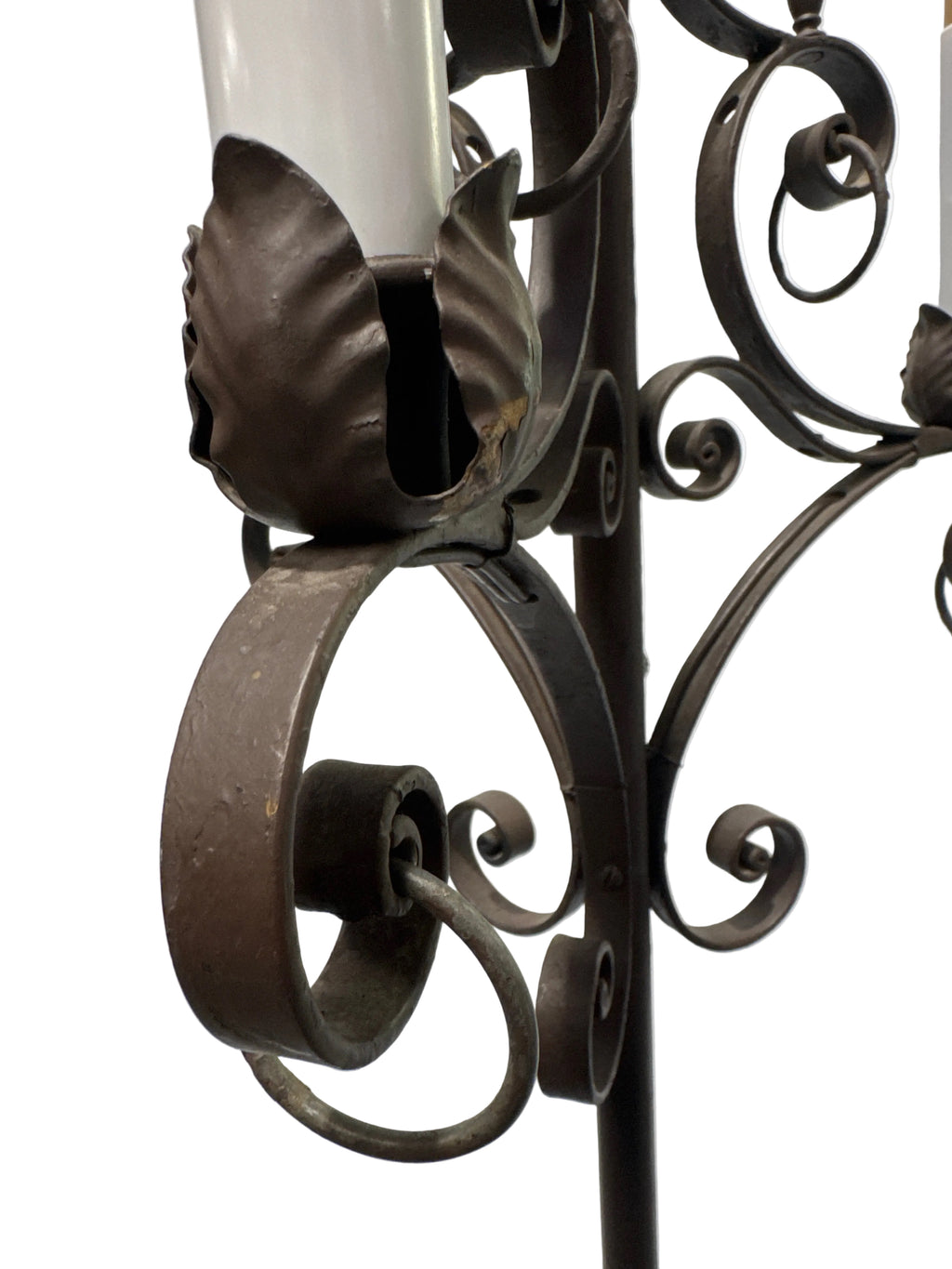 Vintage Spanish Revival Wrought Iron 4 Light Torchiere Floor Lamp