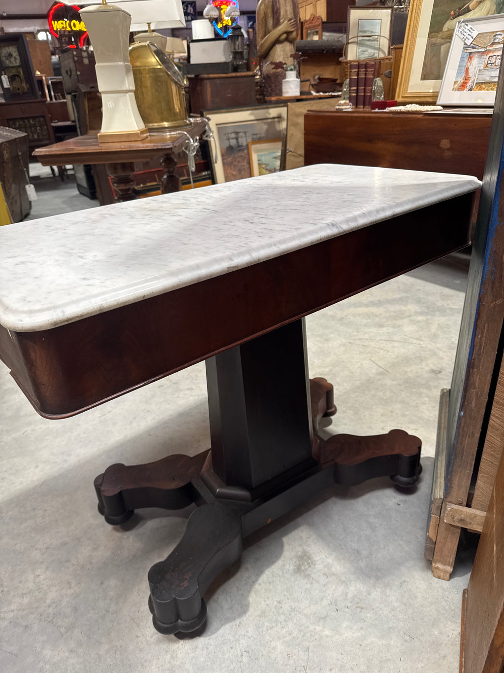 Antique Marble Top Table on Casters
