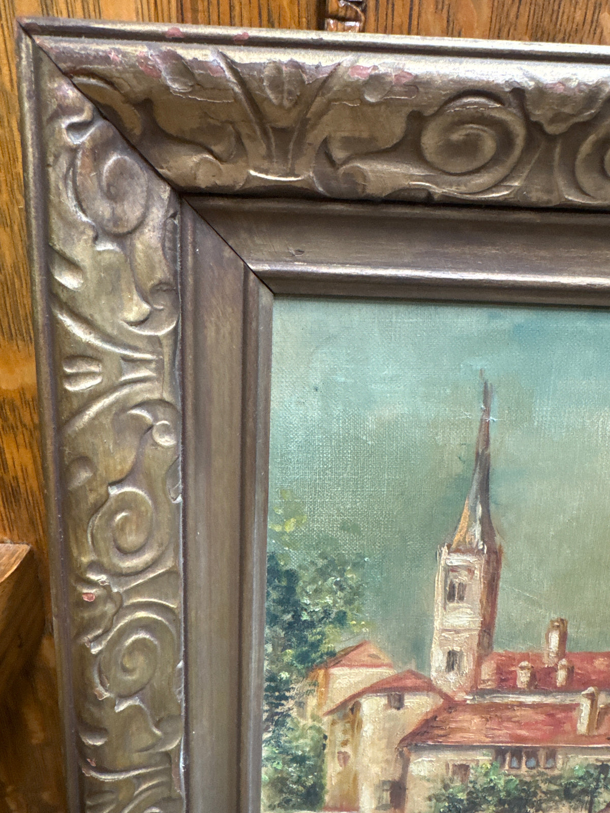 Antique Gold Frame Oil on Canvas of a Venitian Canal Scene