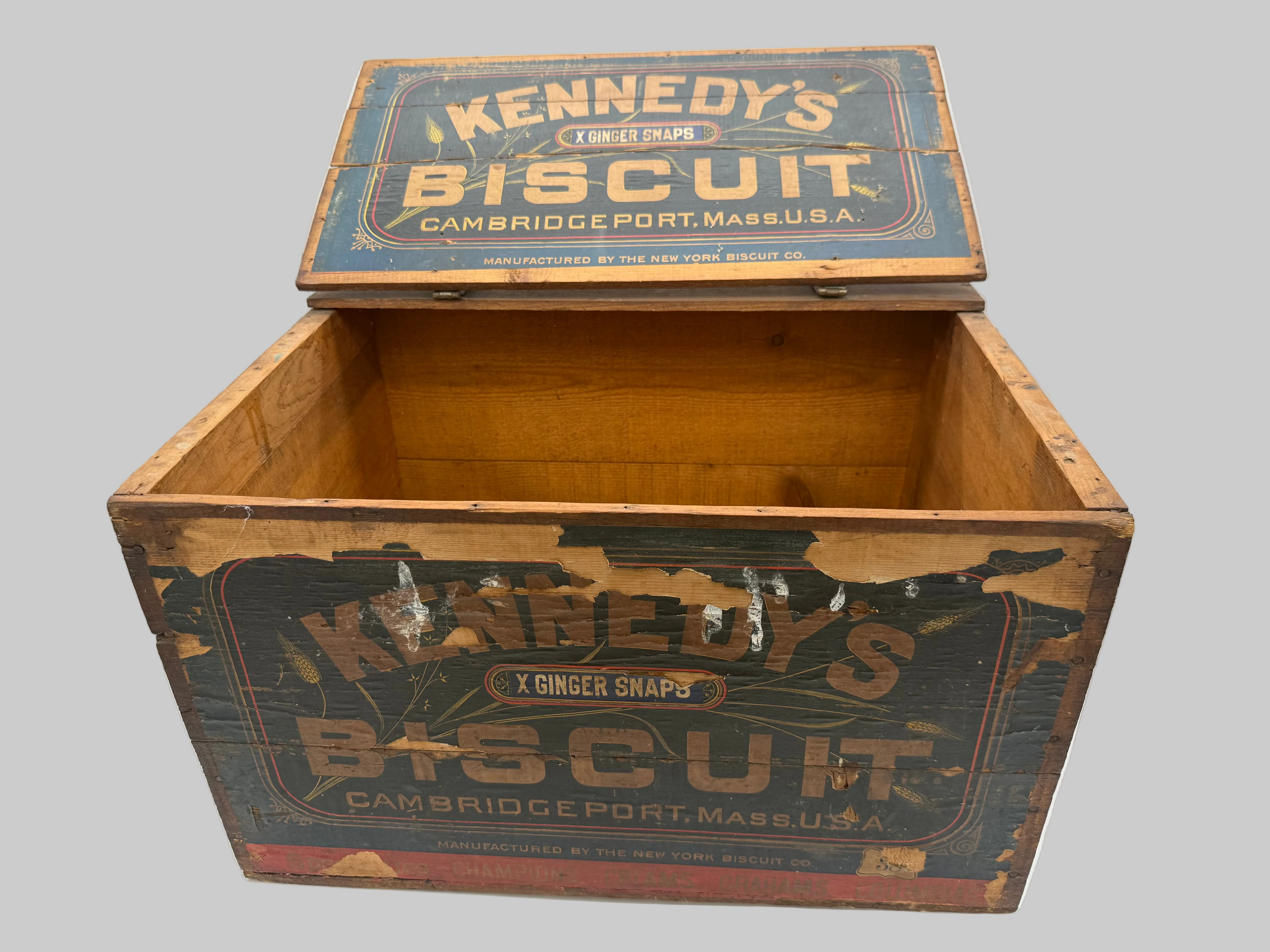 Antique Kennedy‘s Wood Biscuit Box New York Biscuit Company, Cambridgeport, Massachusetts 1889 ￼